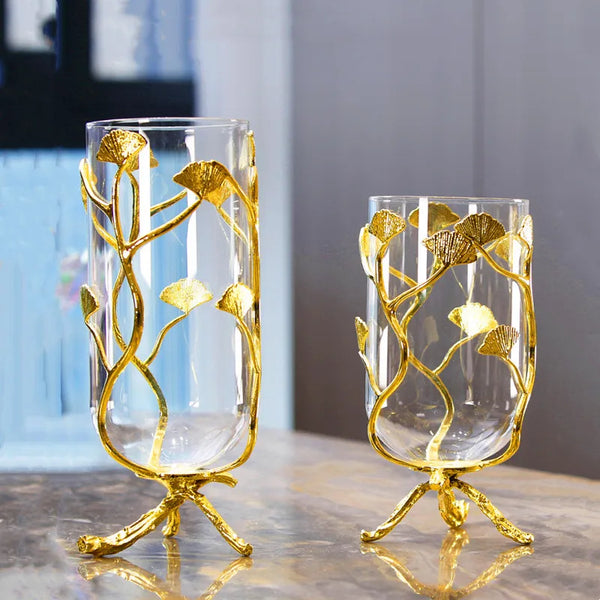 Vaso de Decoração Flor Ginkgo Dourado